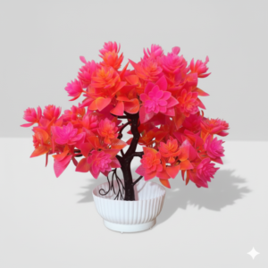 Premium Artificial Pink Flower Bonsai Plant with White Pot – Decorative Faux Bonsai Tree for Home & Office