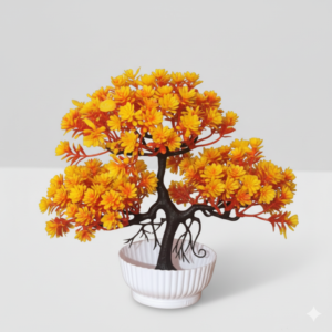 Premium Artificial Bonsai Tree Plant with White Pot – Decorative Yellow Flower Bonsai for Home & Office