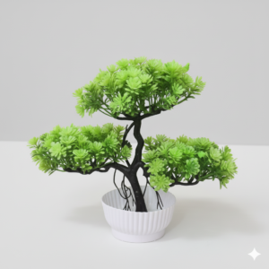 Premium Artificial Green Bonsai Plant with White Pot – Decorative Faux Bonsai Tree for Home & Office